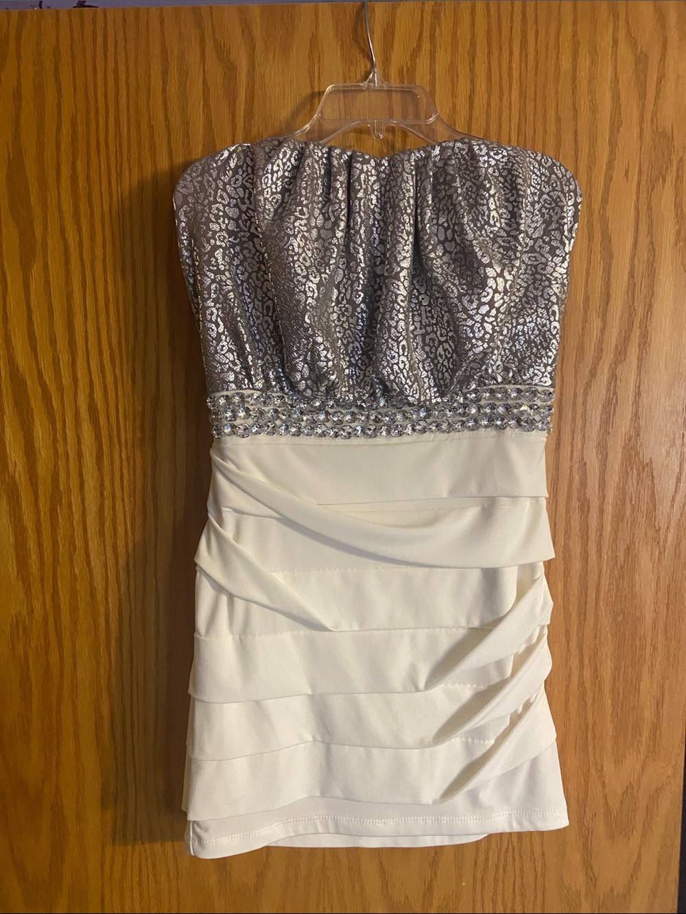 Strapless Silver & White Embellished Cocktail Dress